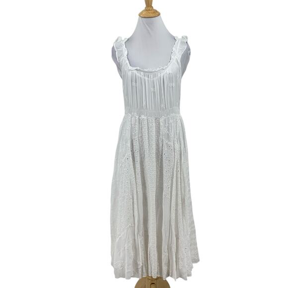 Johnny Was Dress Women L Large White Buy Siren Pleated Cottagecore Eyelet w Slip - Picture 1 of 14